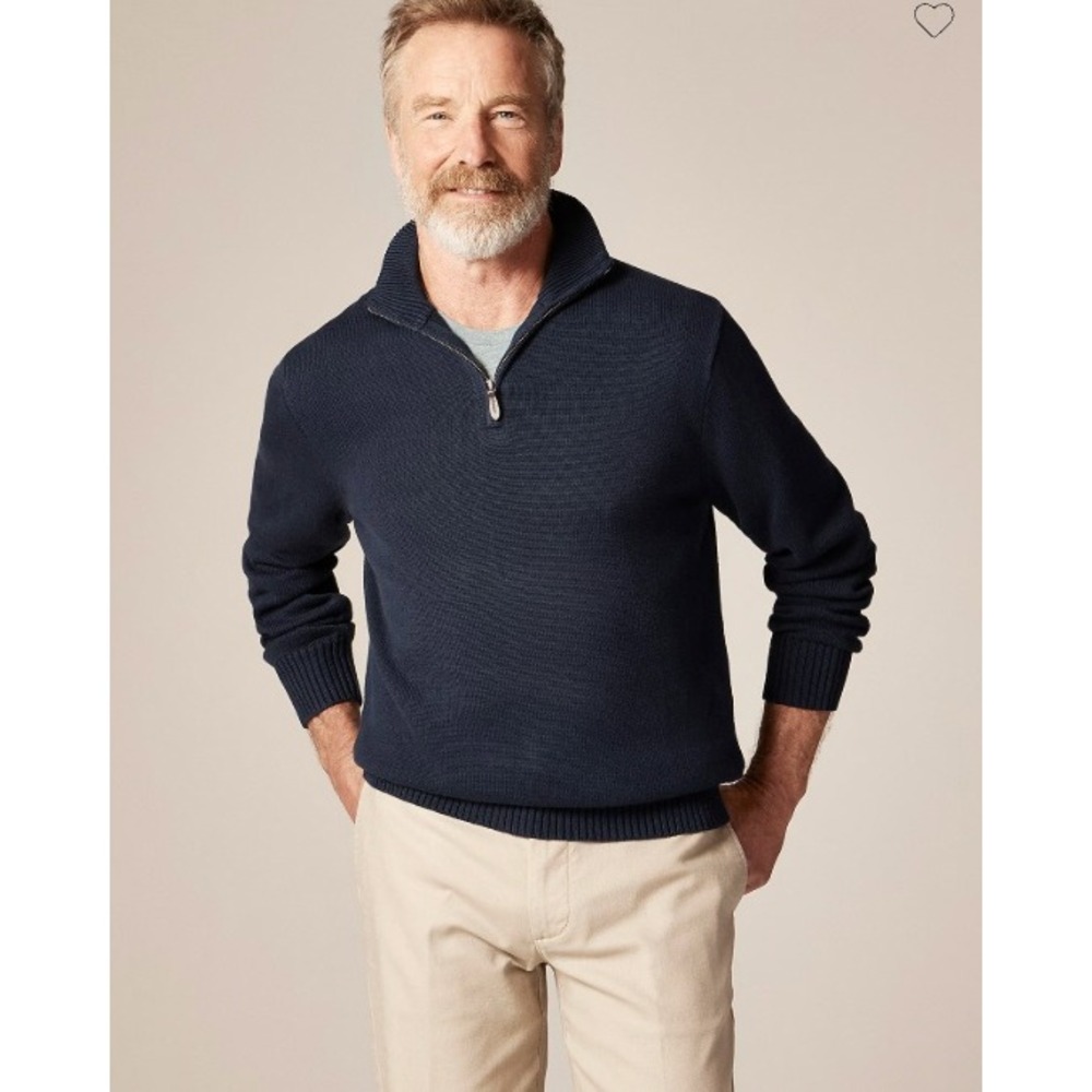 J.Crew Mens Navy Blue 100% Cotton Quarter Zip Mock Neck Sweater BT793 Size M NWT